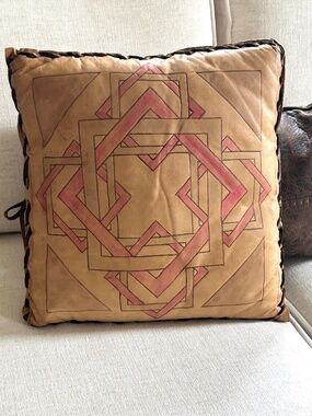 Southwestern Native American Western Parfleche Leather Lacing Pillow 15x15